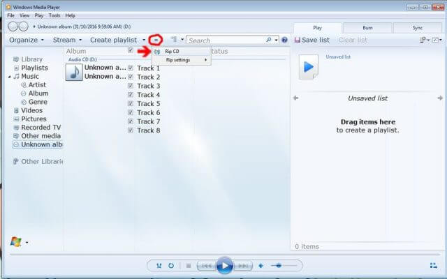 Windows Media Player Rip CD