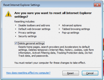 IE reset internet explorer settings