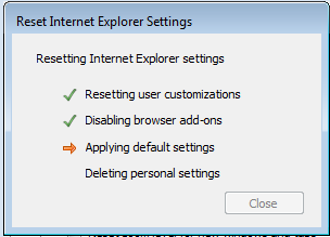 IE resetting options complete