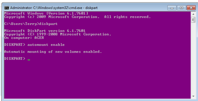 diskpart - automount enable