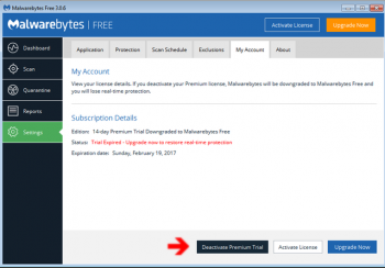 how to disable malwarebytes premium trial