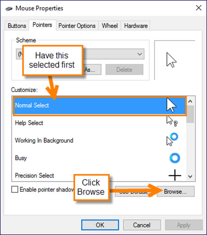 windows custom mouse pointer not correct