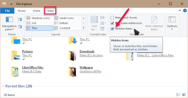 windows explorer show hidden files