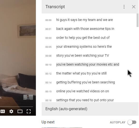 download youtube transcript as text