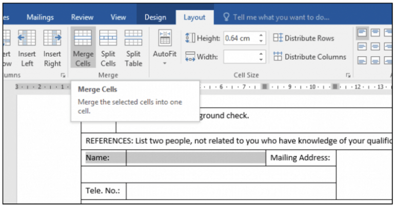 how to merge cells in word online