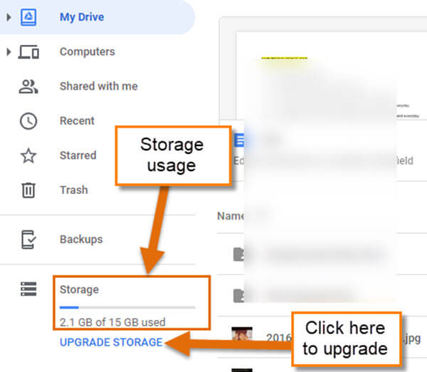 how to check google drive storage