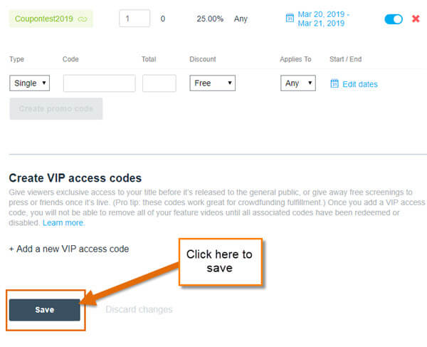 create a vimeo on demand discount coupon code