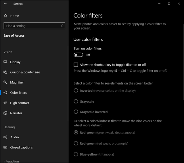 windows color filter registry key