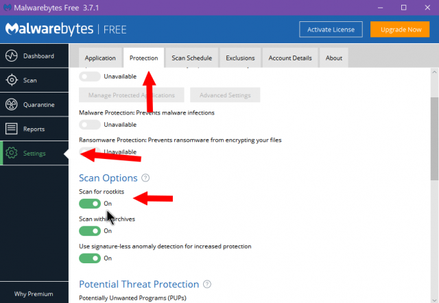 malwarebytes scan for rootkits disabled