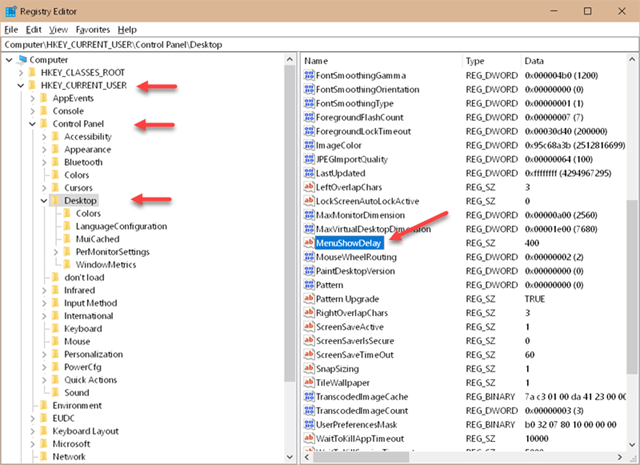 Menushowdelay windows 10 какое значение выставить