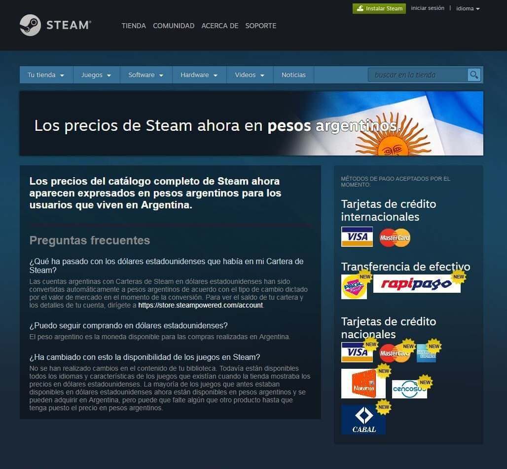 Steam To Ditch The Argentine Peso