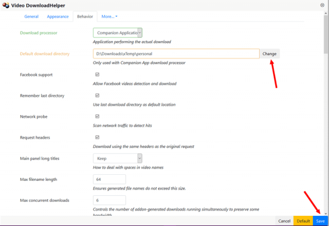 video-downloadhelper-behavior-settings