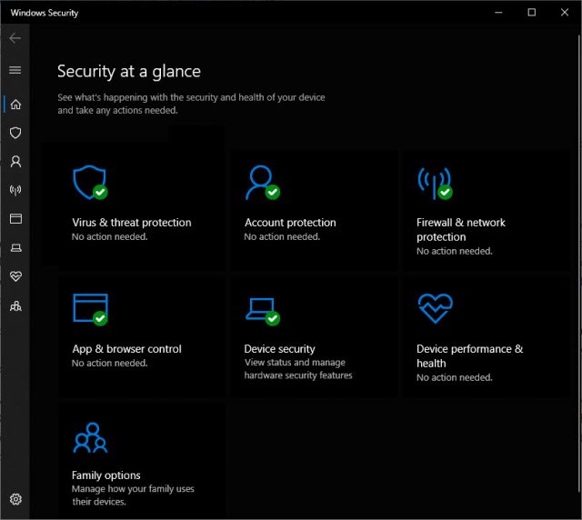 Windows Security overview user interface