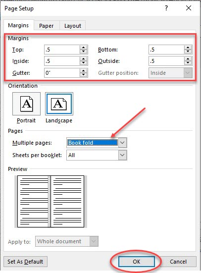 microsoft word book fold