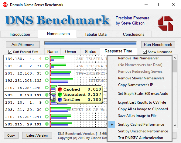 DNSBench Results Options