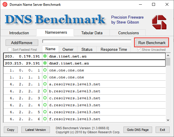 DNSBench Run Benchmark