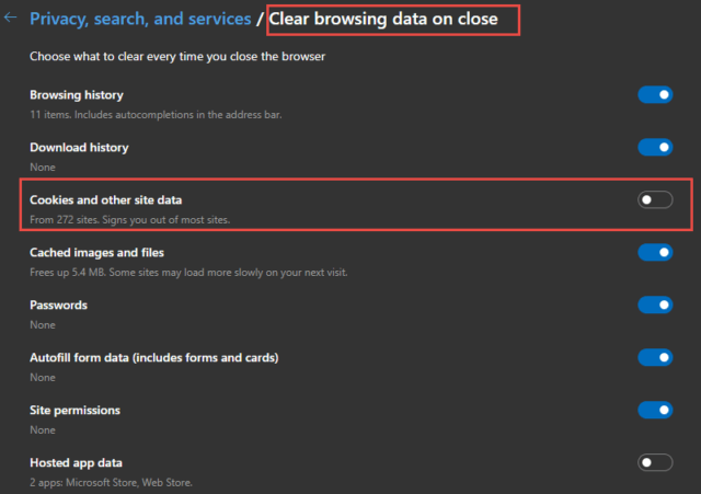 Edge Clear Browser Data On Close Settings
