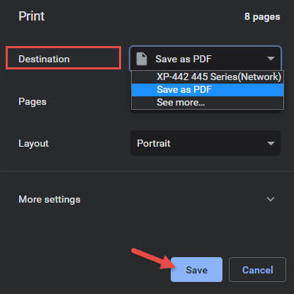Chrome save webpage as PDF