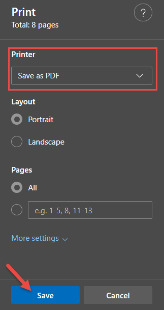 Edge save webpage as PDF