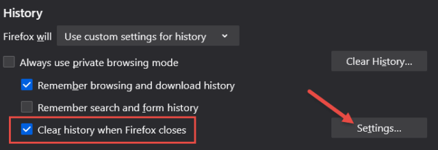 Firefox Settings Clear History