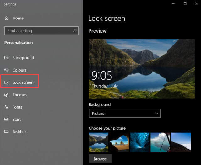 Lock screen display options