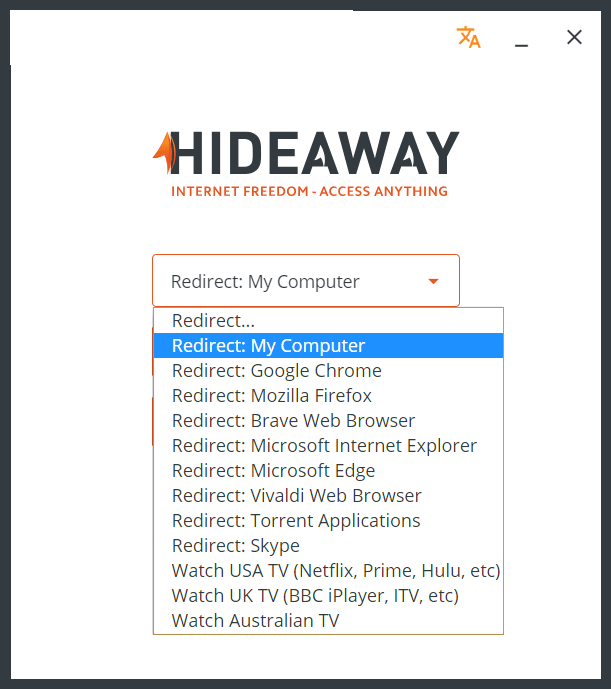 Hideaway VPN Redirect Options