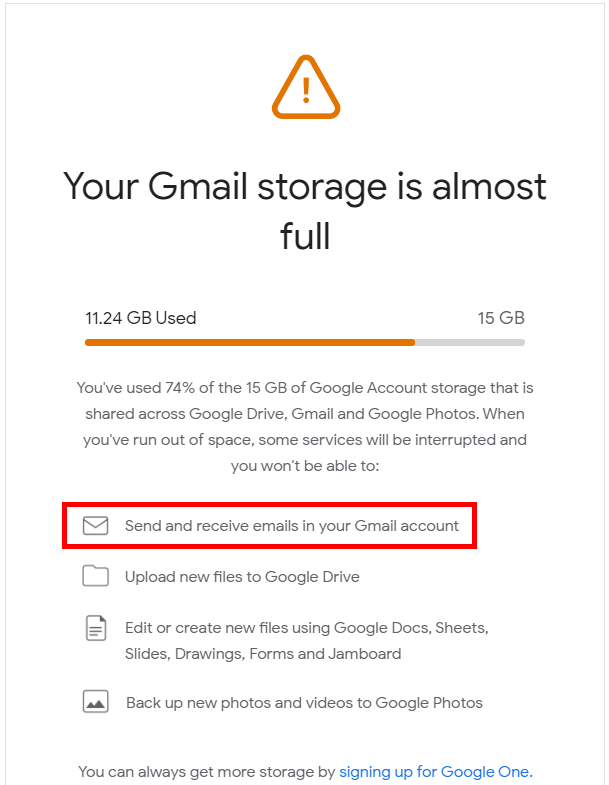 What can I do if my Gmail storage is full?