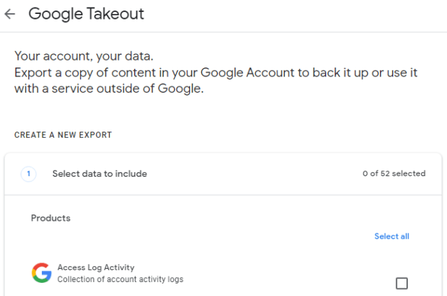 google-takeout-top-of-webpage