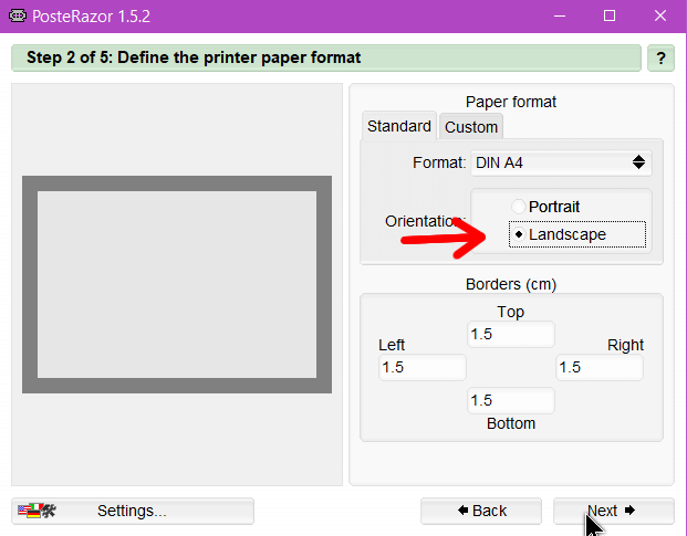 posterazor-define-printer-paper-format-din-a4-landscape