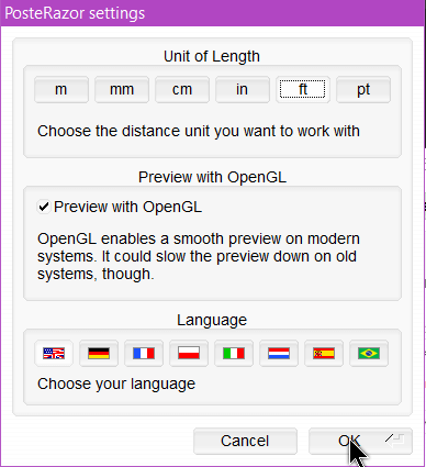 posterazor-settings-choose-unit-of-length-preview-opengl-language