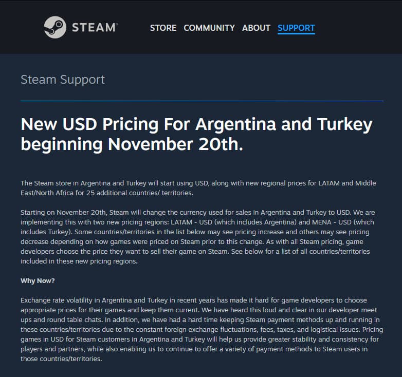 Steam To Ditch The Argentine Peso