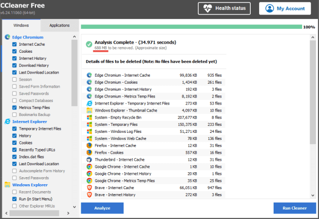 CCleaner Junk Files Cleaned