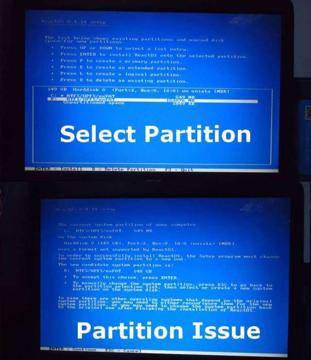 reactos-select-partition-issue