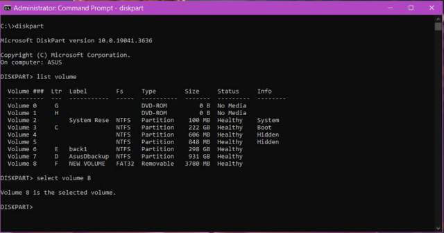 cmd-administrator-diskpart-list-select-volume