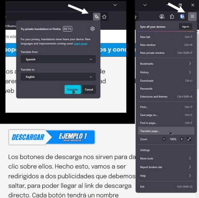 firefox-translate-from-spanish-to-english
