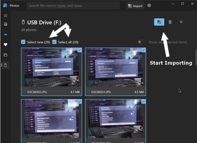 windows-10-app-selectnew-all-pictures-click-start-importing-button