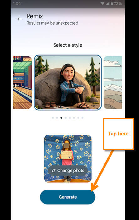google-photos-app-generate-button