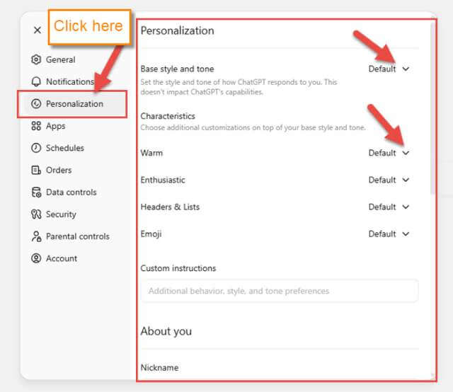 chatGPT-personalization-link