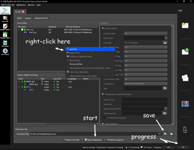 mkvtoolnix-right-clcik-add-files-save-start-progress