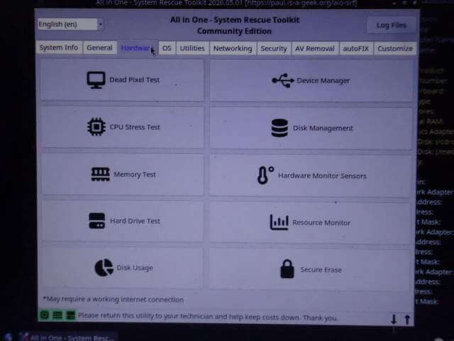 aio-all-in-one-system-rescue-toolkit-hardware-tab-dead-pixel-test-cpu-memory-hard-drive-tester-device-manager-secure-erase