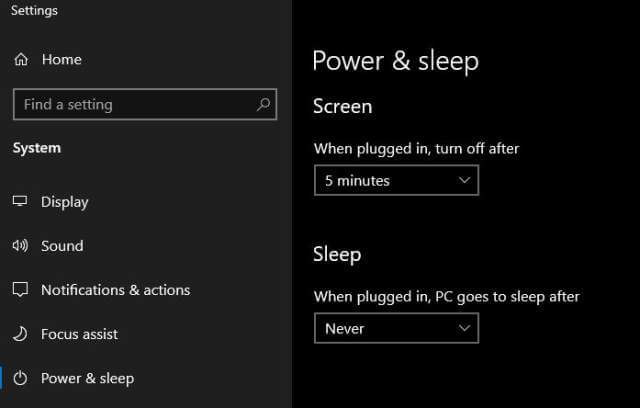 windows-10-power-and-sleep-settings-screen-turn-off-after-5-minutes-sleep-never